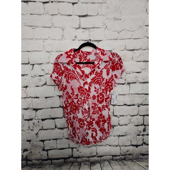 Vintage Hawaii Print Womens Button up Shirt, Red & White, Medium - Picture 3 of 4